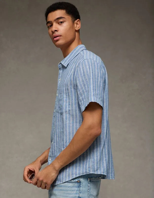 AE Standard Fit Linen-Blend Short-Sleeve Button-Up Shirt