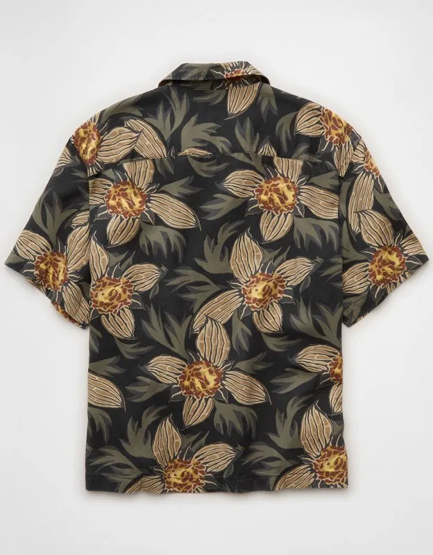 AE Relaxed Fit Camp Collar Button-Up Shirt