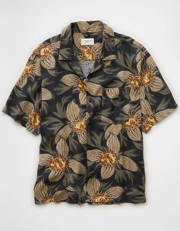 AE Relaxed Fit Camp Collar Button-Up Shirt