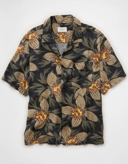 AE Relaxed Fit Camp Collar Button-Up Shirt