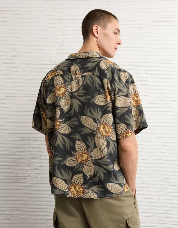 AE Relaxed Fit Camp Collar Button-Up Shirt