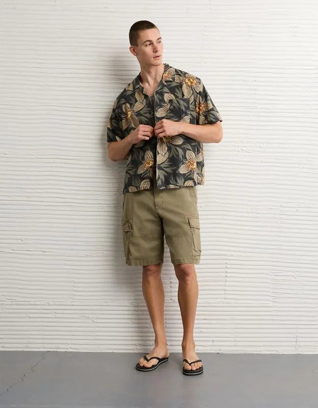 AE Relaxed Fit Camp Collar Button-Up Shirt