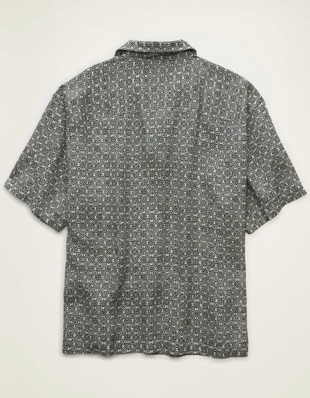 AE Relaxed Fit Camp Collar Button-Up Shirt