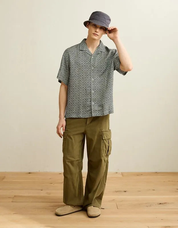 AE Relaxed Fit Camp Collar Button-Up Shirt
