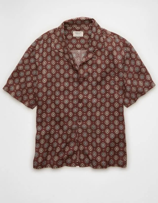 AE Relaxed Fit Camp Collar Button-Up Shirt