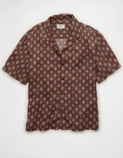 AE Relaxed Fit Camp Collar Button-Up Shirt