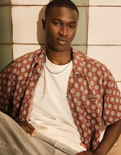 AE Relaxed Fit Camp Collar Button-Up Shirt