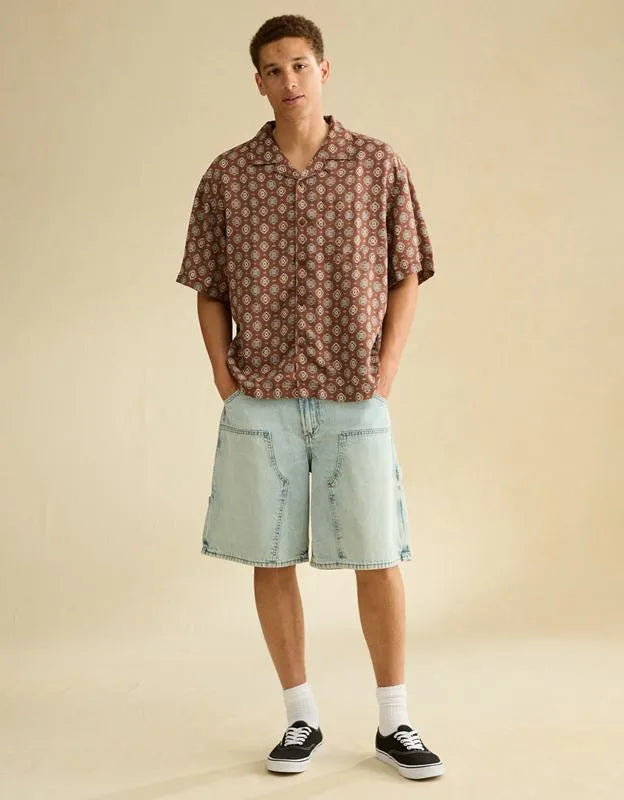 AE Relaxed Fit Camp Collar Button-Up Shirt