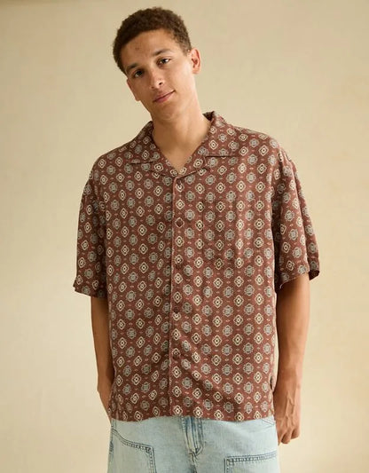 AE Relaxed Fit Camp Collar Button-Up Shirt