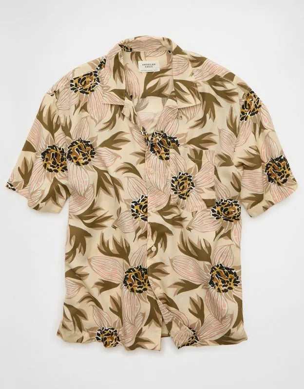AE Relaxed Fit Camp Collar Button-Up Shirt