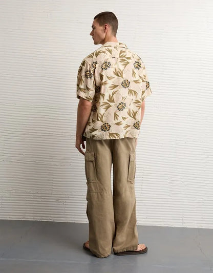 AE Relaxed Fit Camp Collar Button-Up Shirt