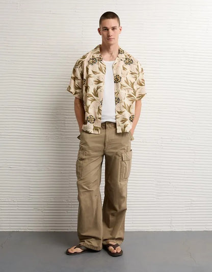 AE Relaxed Fit Camp Collar Button-Up Shirt