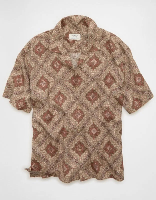 AE Relaxed Fit Camp Collar Button-Up Shirt