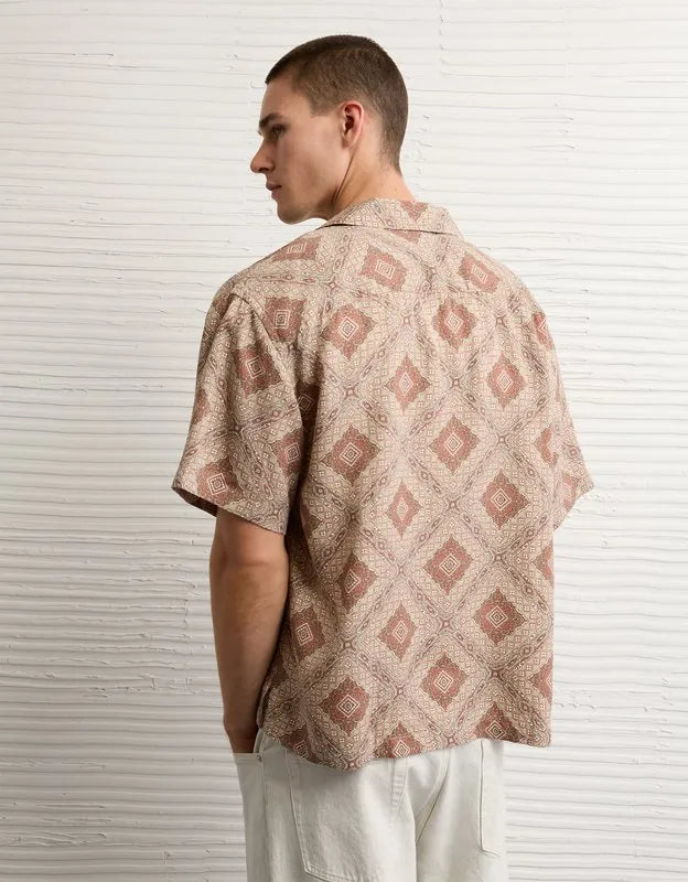 AE Relaxed Fit Camp Collar Button-Up Shirt