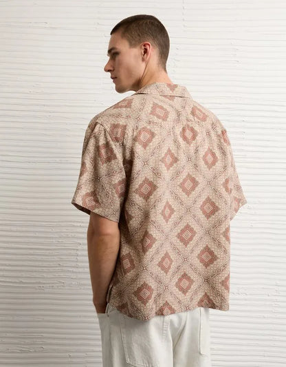 AE Relaxed Fit Camp Collar Button-Up Shirt