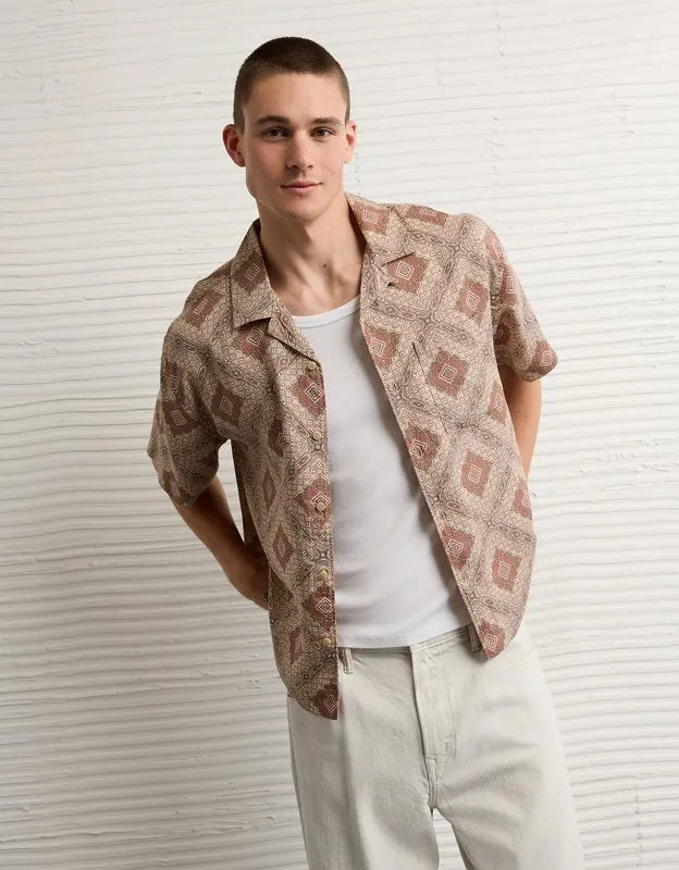 AE Relaxed Fit Camp Collar Button-Up Shirt