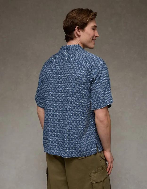 AE Relaxed Fit Camp Collar Button-Up Shirt