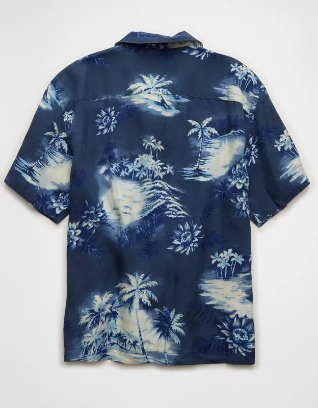 AE Relaxed Fit Camp Collar Button-Up Shirt