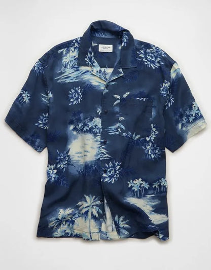 AE Relaxed Fit Camp Collar Button-Up Shirt