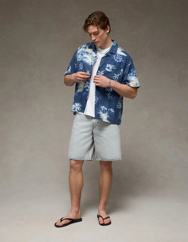 AE Relaxed Fit Camp Collar Button-Up Shirt
