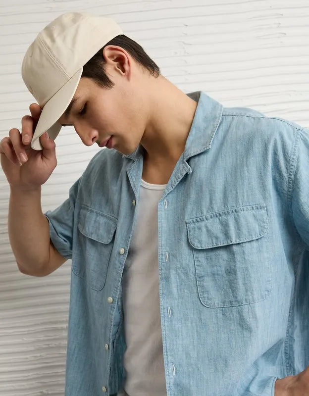 AE Relaxed Fit Camp Collar Button-Up Shirt