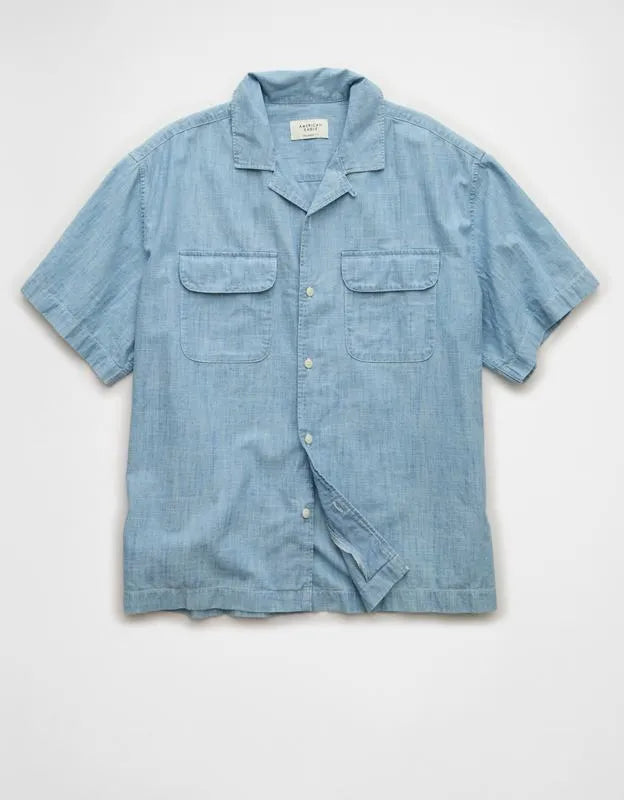 AE Relaxed Fit Camp Collar Button-Up Shirt