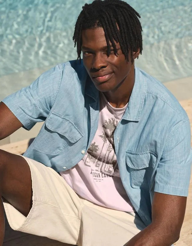 AE Relaxed Fit Camp Collar Button-Up Shirt