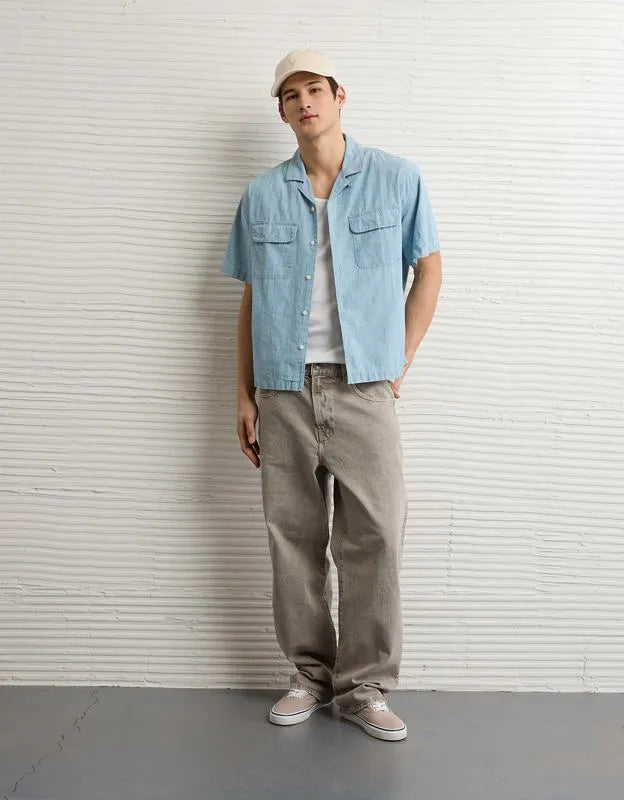 AE Relaxed Fit Camp Collar Button-Up Shirt