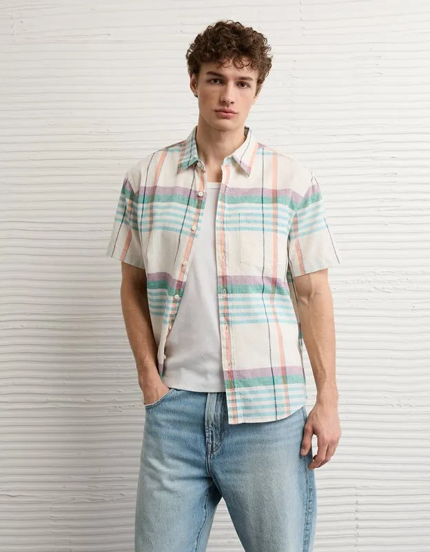 AE Standard Fit Linen-Blend Button-Up Shirt