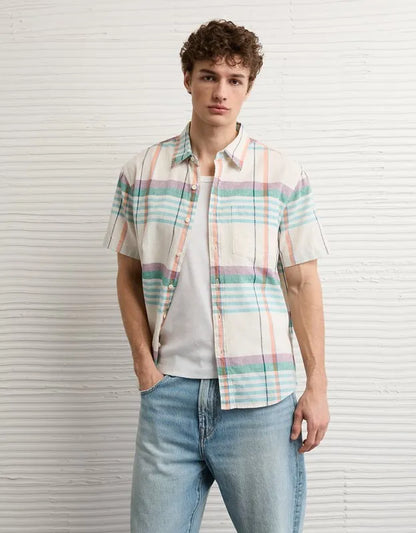 AE Standard Fit Linen-Blend Button-Up Shirt