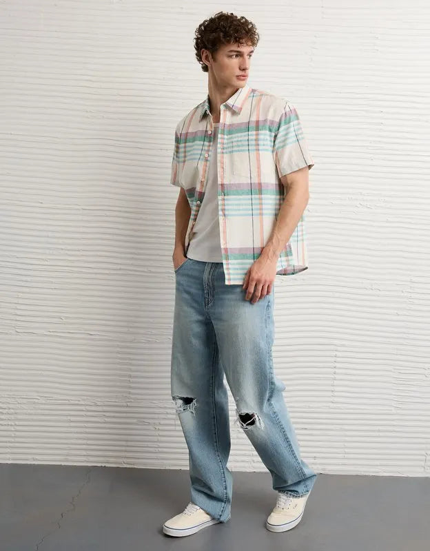 AE Standard Fit Linen-Blend Button-Up Shirt