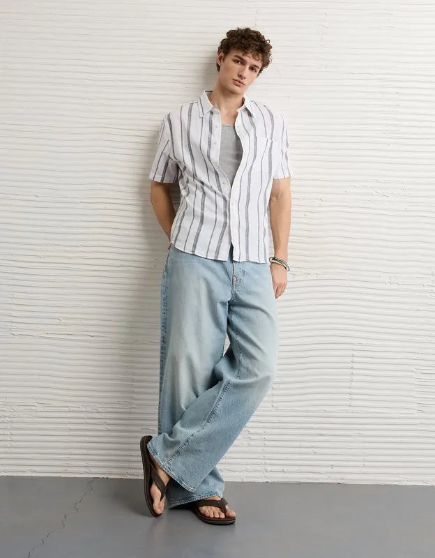 AE Standard Fit Linen-Blend Button-Up Shirt