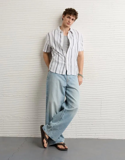 AE Standard Fit Linen-Blend Button-Up Shirt