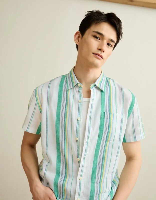 AE Standard Fit Linen-Blend Button-Up Shirt