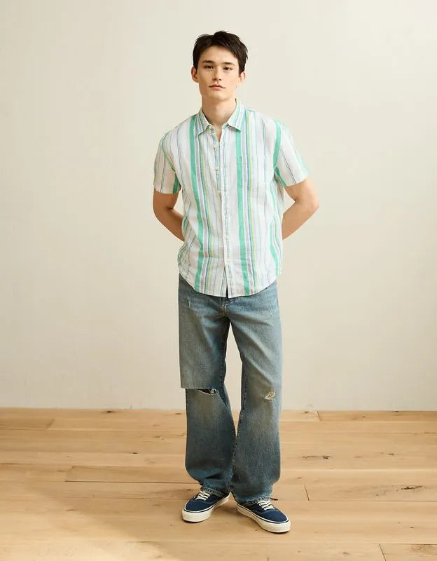 AE Standard Fit Linen-Blend Button-Up Shirt