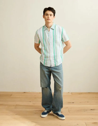 AE Standard Fit Linen-Blend Button-Up Shirt