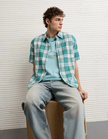 AE Standard Fit Linen-Blend Button-Up Shirt