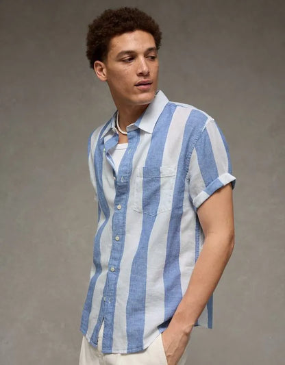 AE Standard Fit Linen-Blend Button-Up Shirt