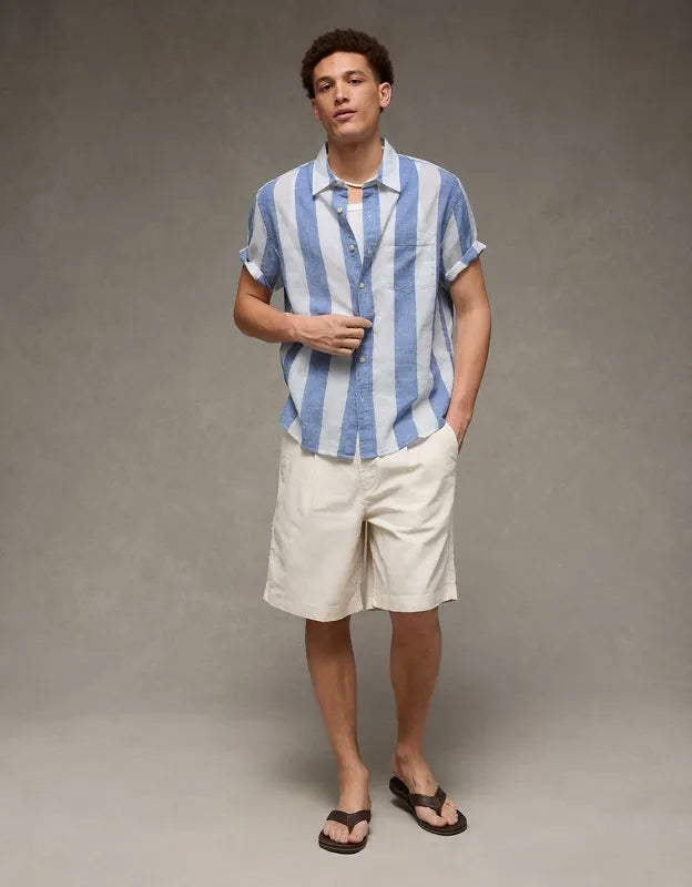 AE Standard Fit Linen-Blend Button-Up Shirt