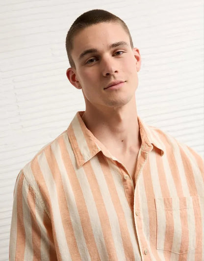 AE Standard Fit Linen-Blend Button-Up Shirt
