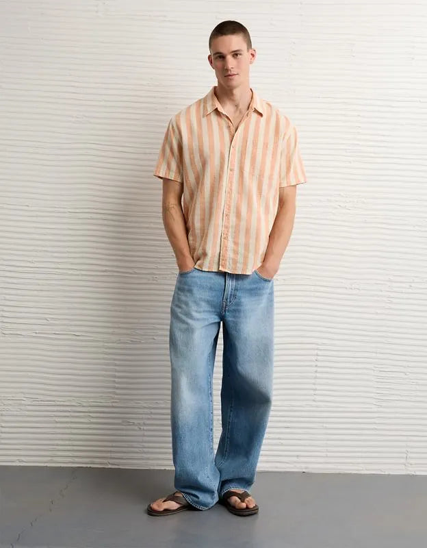 AE Standard Fit Linen-Blend Button-Up Shirt
