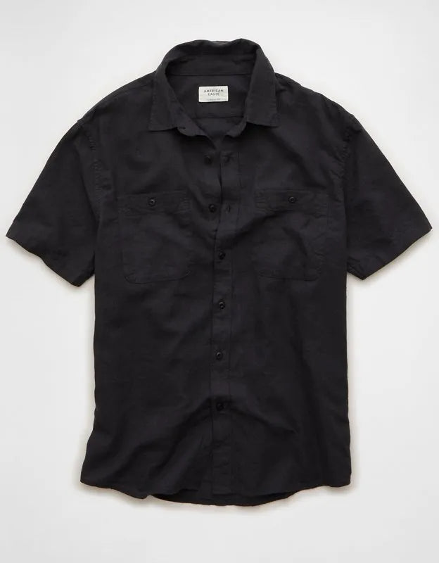 AE Standard Fit Linen-Blend Button-Up Shirt