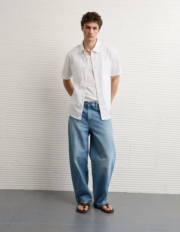AE Standard Fit Linen-Blend Button-Up Shirt