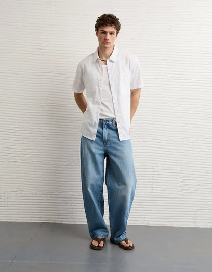 AE Standard Fit Linen-Blend Button-Up Shirt