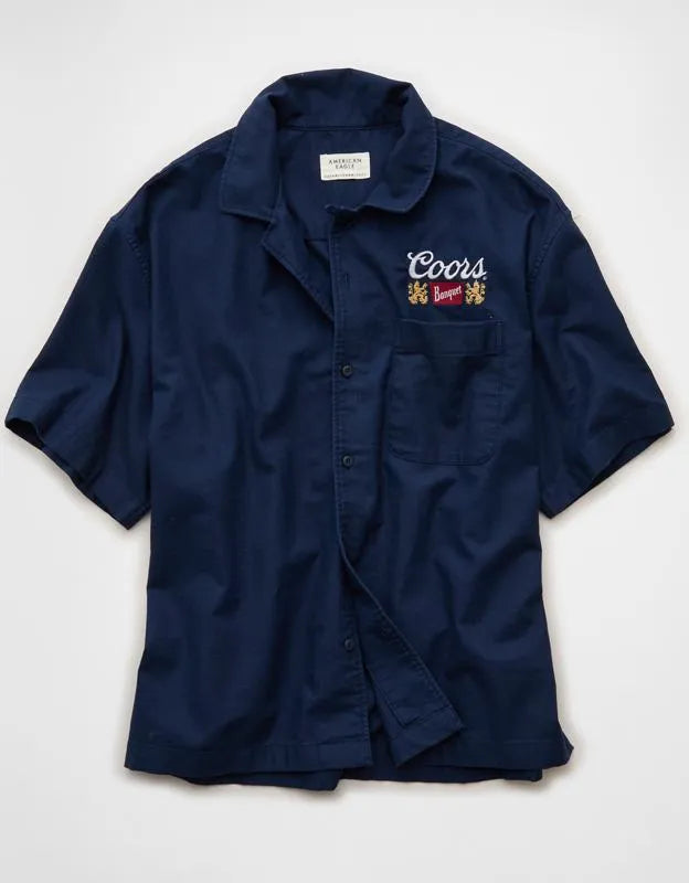AE Relaxed Coors Light Camp Collar Button-Up Shirt