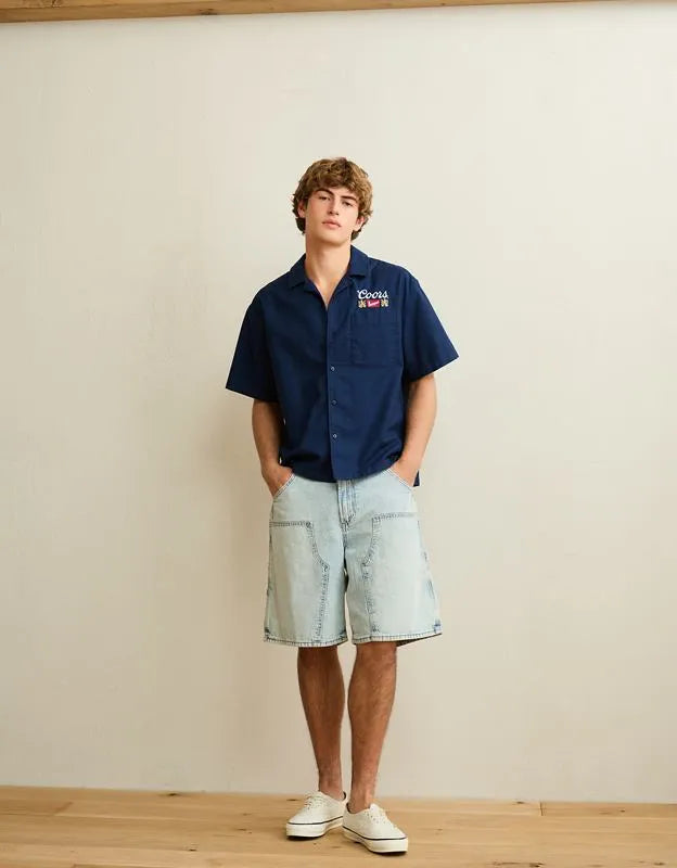 AE Relaxed Coors Light Camp Collar Button-Up Shirt