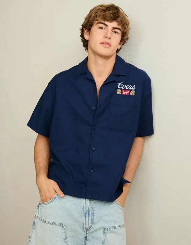AE Relaxed Coors Light Camp Collar Button-Up Shirt