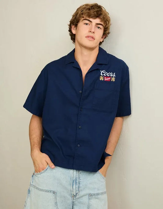 AE Relaxed Coors Light Camp Collar Button-Up Shirt