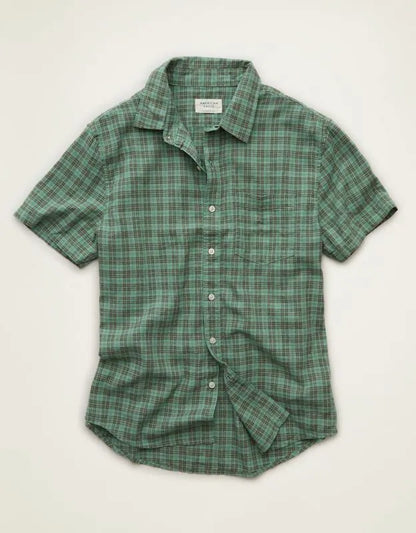 AE Standard Fit Linen-Blend Short-Sleeve Button-Up Shirt