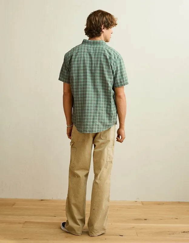 AE Standard Fit Linen-Blend Short-Sleeve Button-Up Shirt